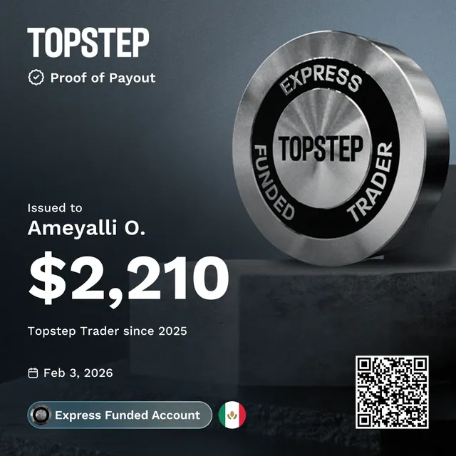 Comprobante de pago de Ameyalli Orea por $2,210 en Topstep, 2026-02-03