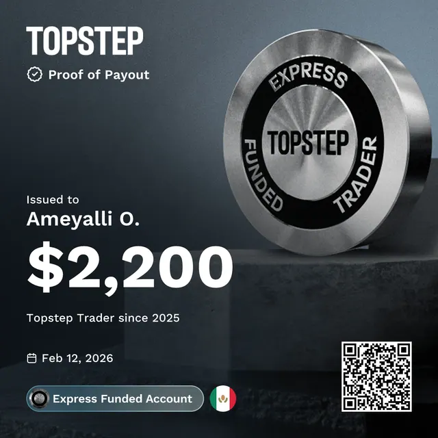 Comprobante de pago de Ameyalli Orea por $2,200 en Topstep, 2026-02-12