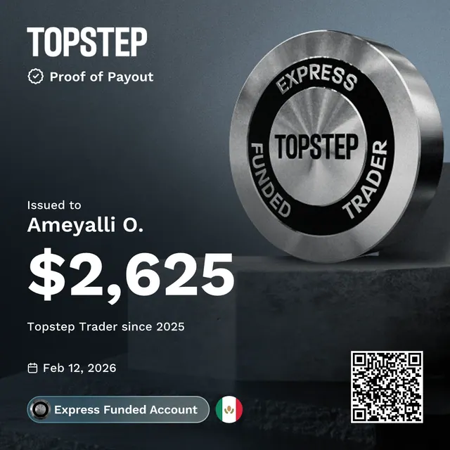 Comprobante de pago de Ameyalli Orea por $2,625 en Topstep, 2026-02-12