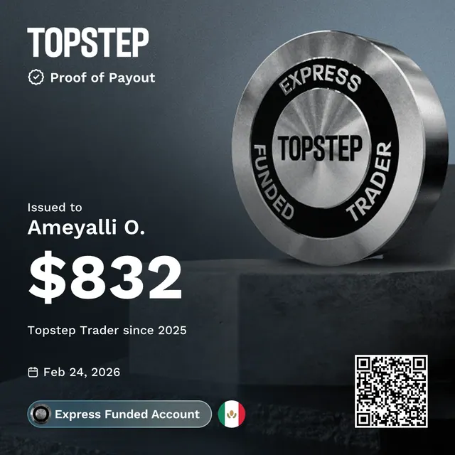 Comprobante de pago de Ameyalli Orea por $832 en Topstep, 2026-02-24