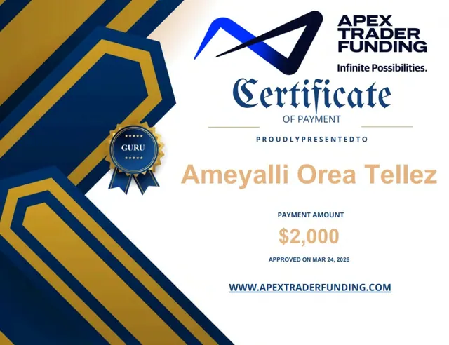 Comprobante de pago de Ameyalli Orea por $2,000 en Apex Trader Funding, 2026-03-24