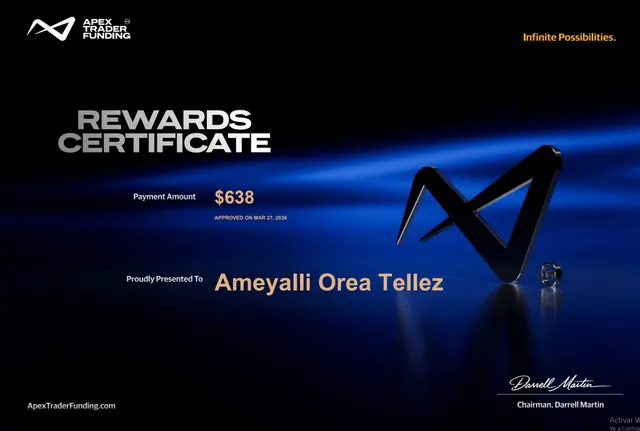 Comprobante de pago de Ameyalli Orea por $638 en Apex Trader Funding, 2026-03-27
