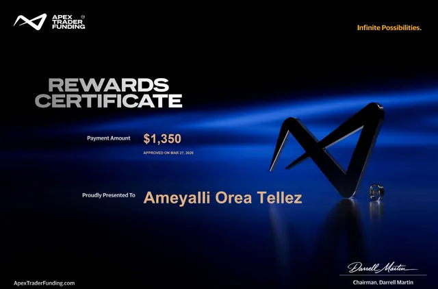 Comprobante de pago de Ameyalli Orea por $1,350 en Apex Trader Funding, 2026-03-27