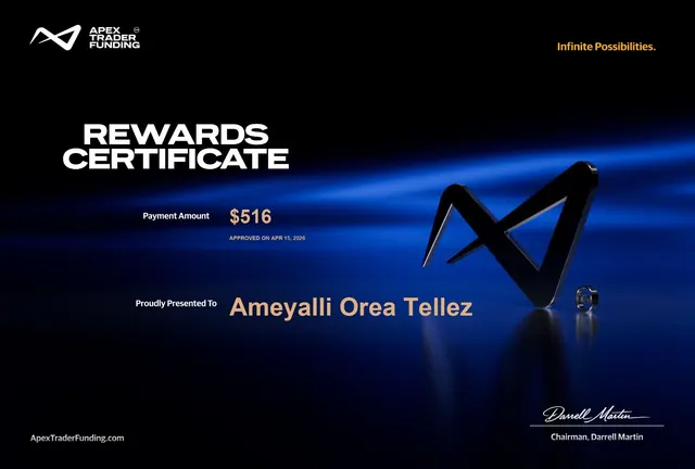 Comprobante de pago de Ameyalli Orea por $516 en Apex Trader Funding, 2026-04-15