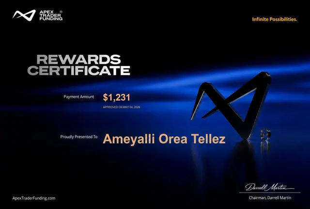 Comprobante de pago de Ameyalli Orea por $1,231 en Apex Trader Funding, 2026-05-04