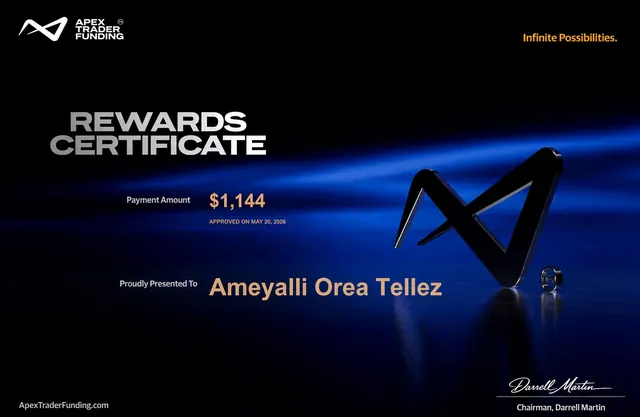 Comprobante de pago de Ameyalli Orea por $1,144 en Apex Trader Funding, 2026-05-20