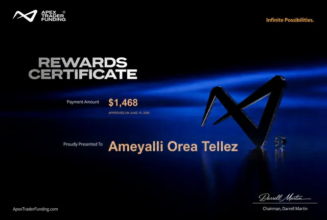Comprobante de pago de Ameyalli Orea por $1,468 en Apex Trader Funding, 2026-06-10