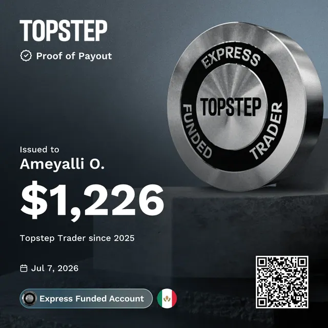 Comprobante de pago de Ameyalli Orea por $1,226 en Topstep, 2026-07-07