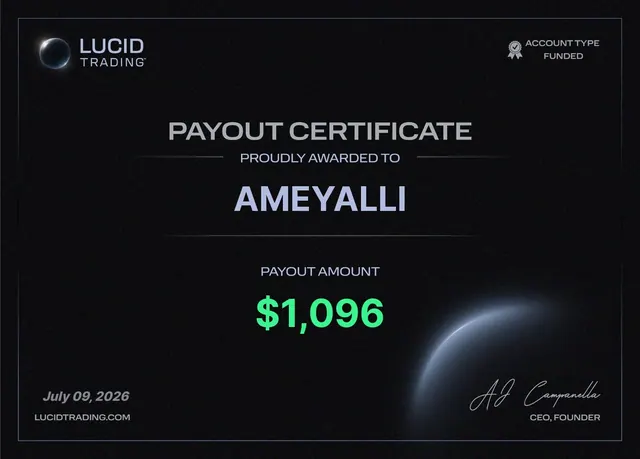 Comprobante de pago de Ameyalli Orea por $1,096 en Lucid Trading, 2026-07-09