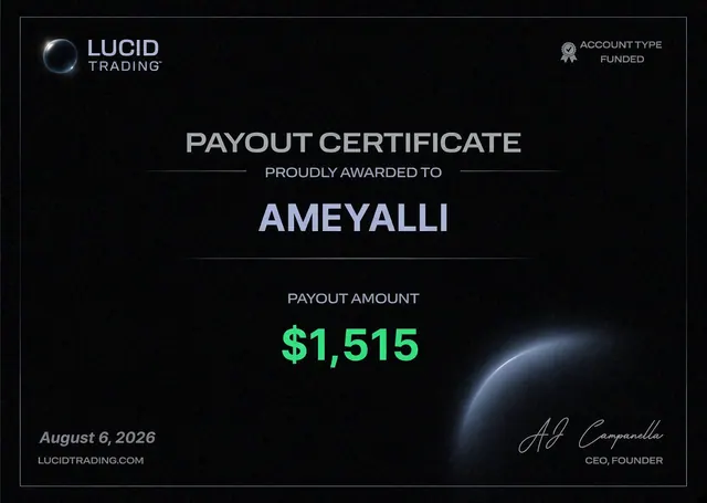Comprobante de pago de Ameyalli Orea por $1,515 en Lucid Trading, 2026-08-06