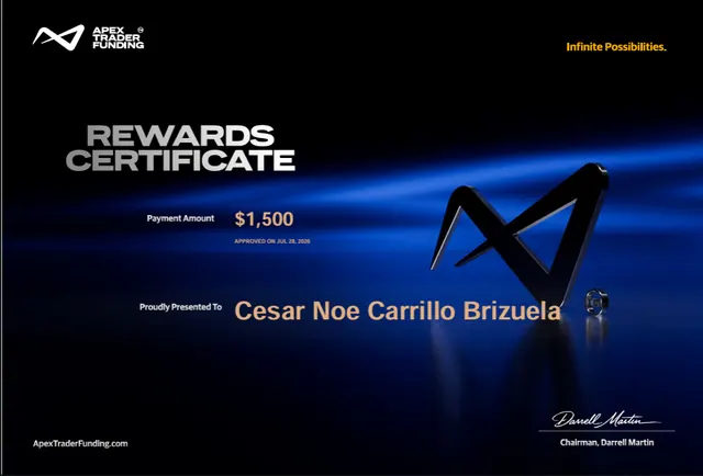 Certificado de pago de Cesar Noe Carrillo por $1,500, 2026-07-28