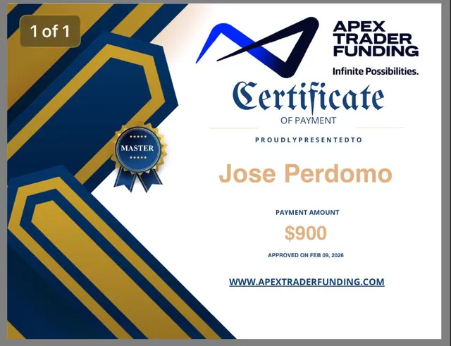 Comprobante de pago de Jose Perdomo por $900, 2026-02-09