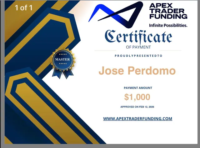 Comprobante de pago de Jose Perdomo por $1,000, 2026-02-12