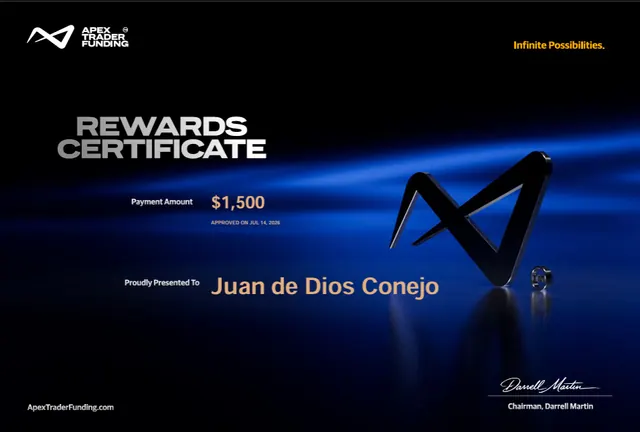 Certificado de pago de Juan de Dios por $1,500, 2026-07-14