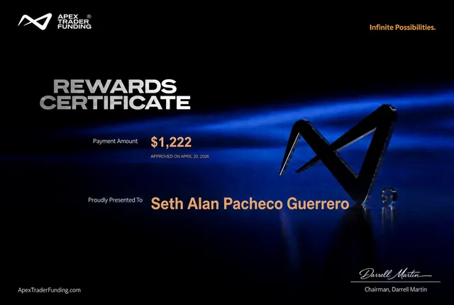 Comprobante de pago de Seth Pacheco por $1,222 en Apex Trader Funding, 2026-04-20