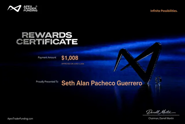 Comprobante de pago de Seth Pacheco por $1,008 en Apex Trader Funding, 2026-06-08